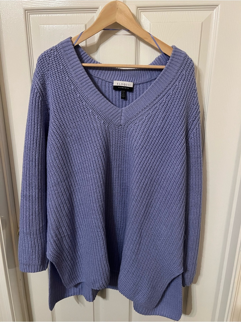 Eloquii Soft Lavender V-Neck Ribbed Pullover